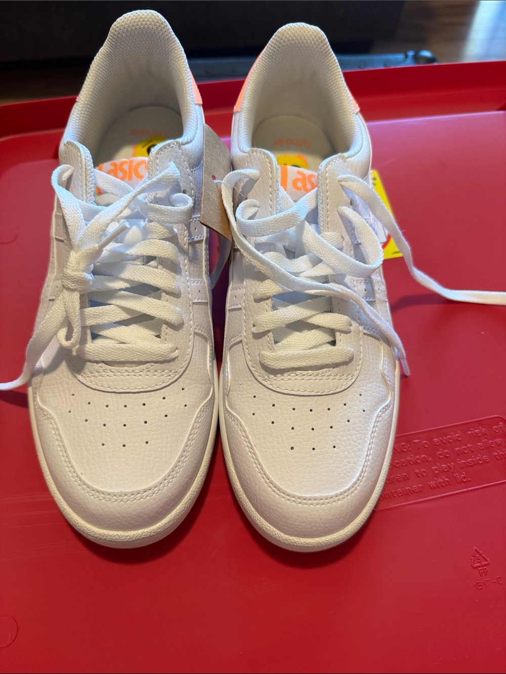 ASICS Kids White Low-Top Sneakers with Orange Logo